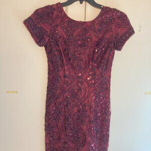 Burgundy wine beaded and sequined cocktail dress size 4